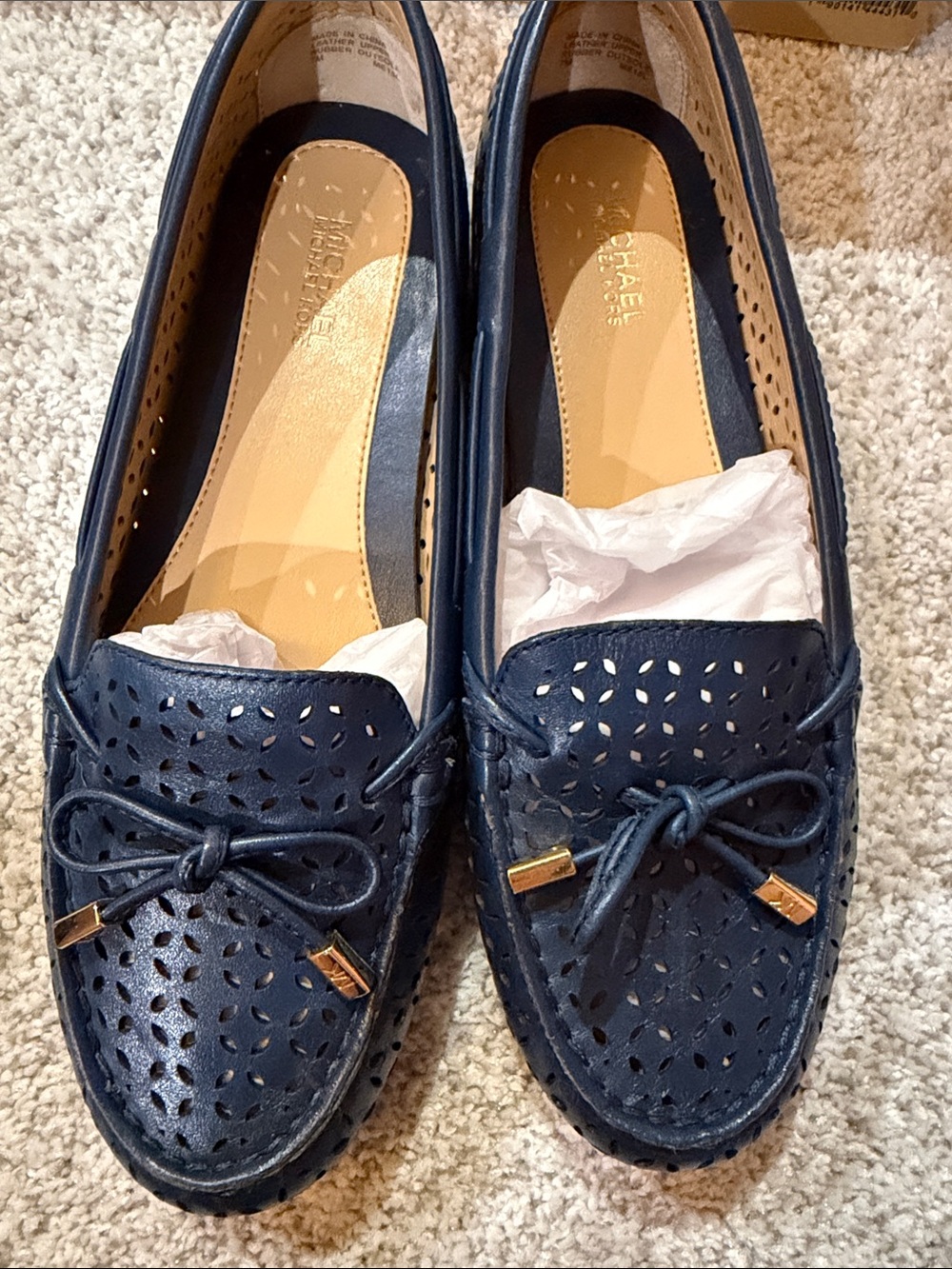 Michael Kors Navy Perforated Leather Driving Moccasins